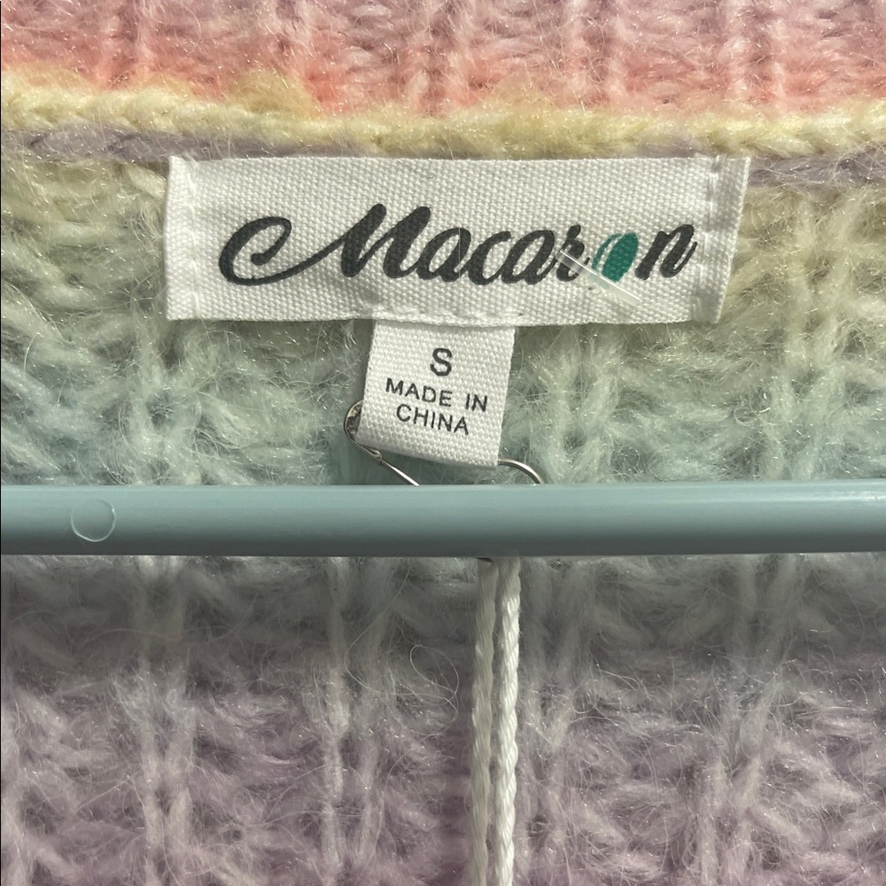 MACARON Pastel Striped V-Neck Sweater Size Small oversized - Picture 3 of 4